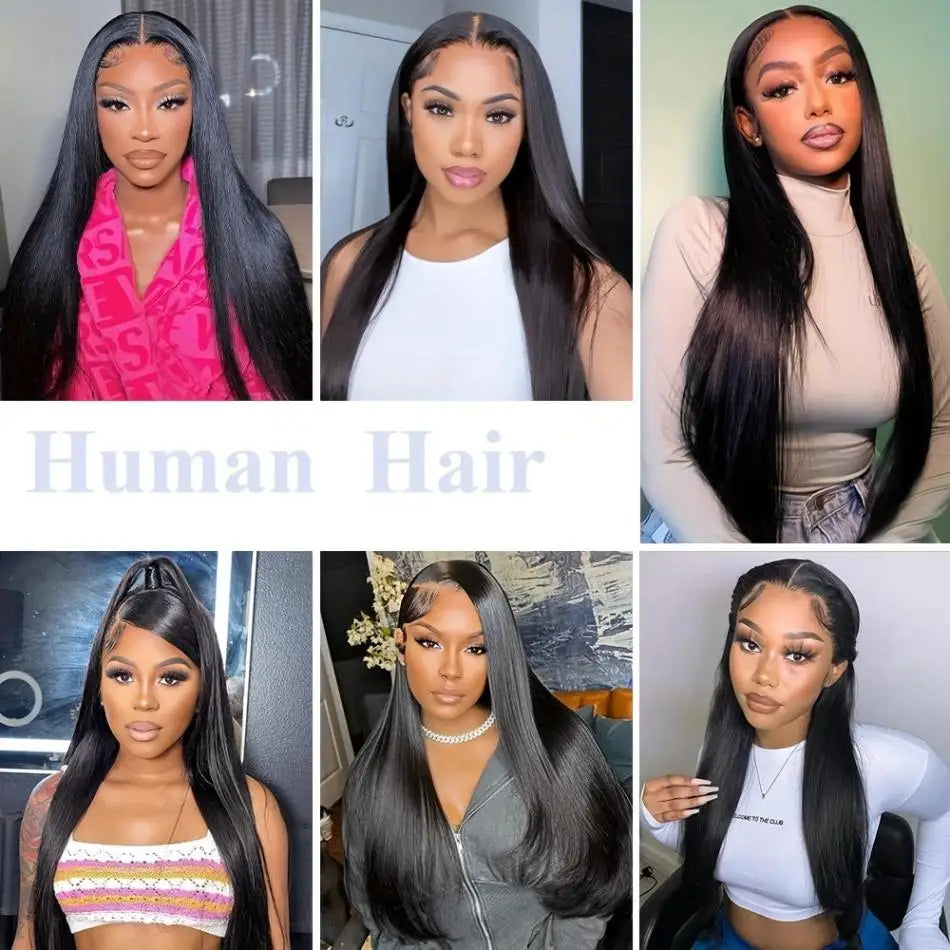 30–40 Inch Black Straight Human Hair Wig – 13×4 & 13×6 HD Transparent Lace Frontal, Pre-Plucked Brazilian Wig