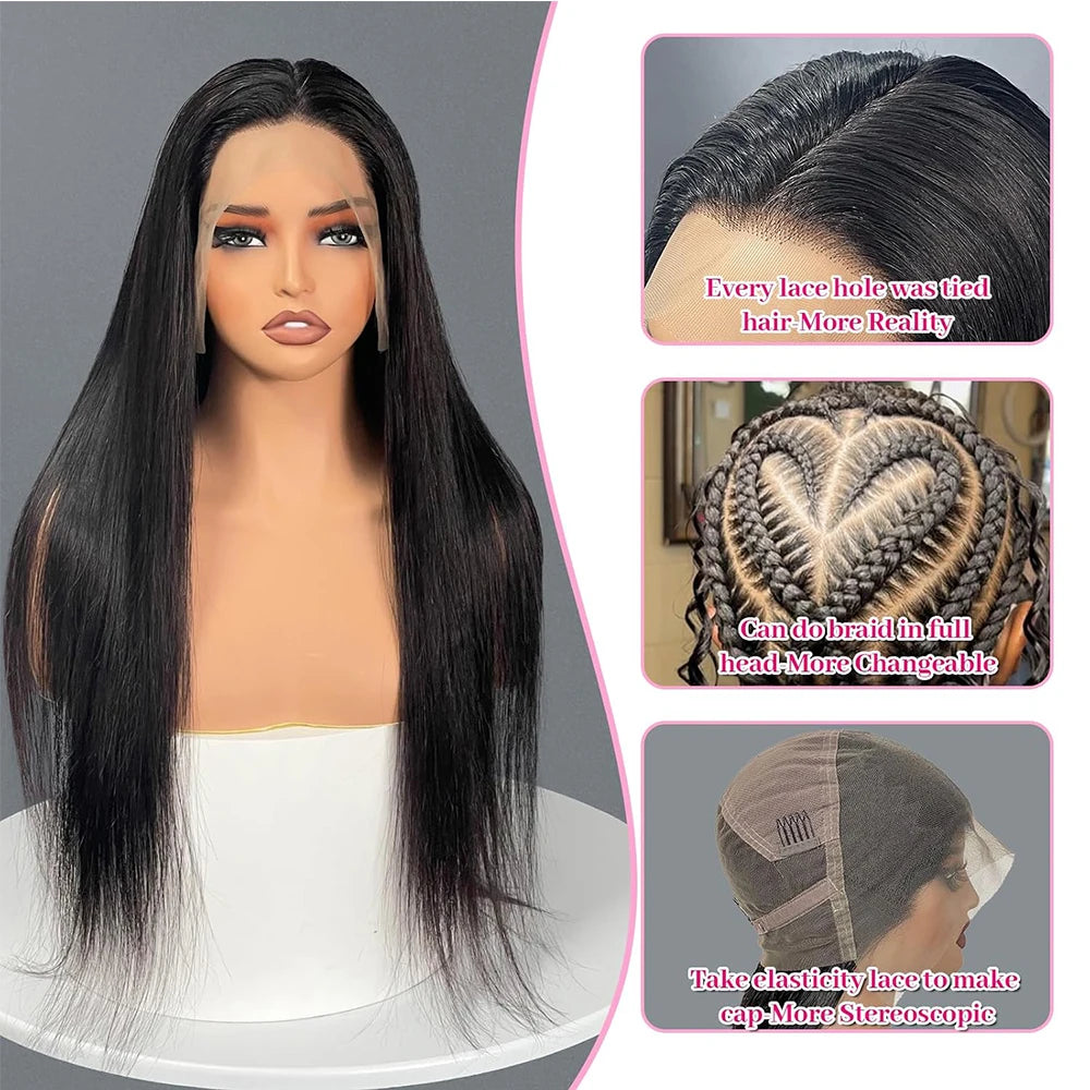 Straight Full Lace Human Hair Wig, HD Transparent Swiss Lace · 250% Density · 26+ Inch