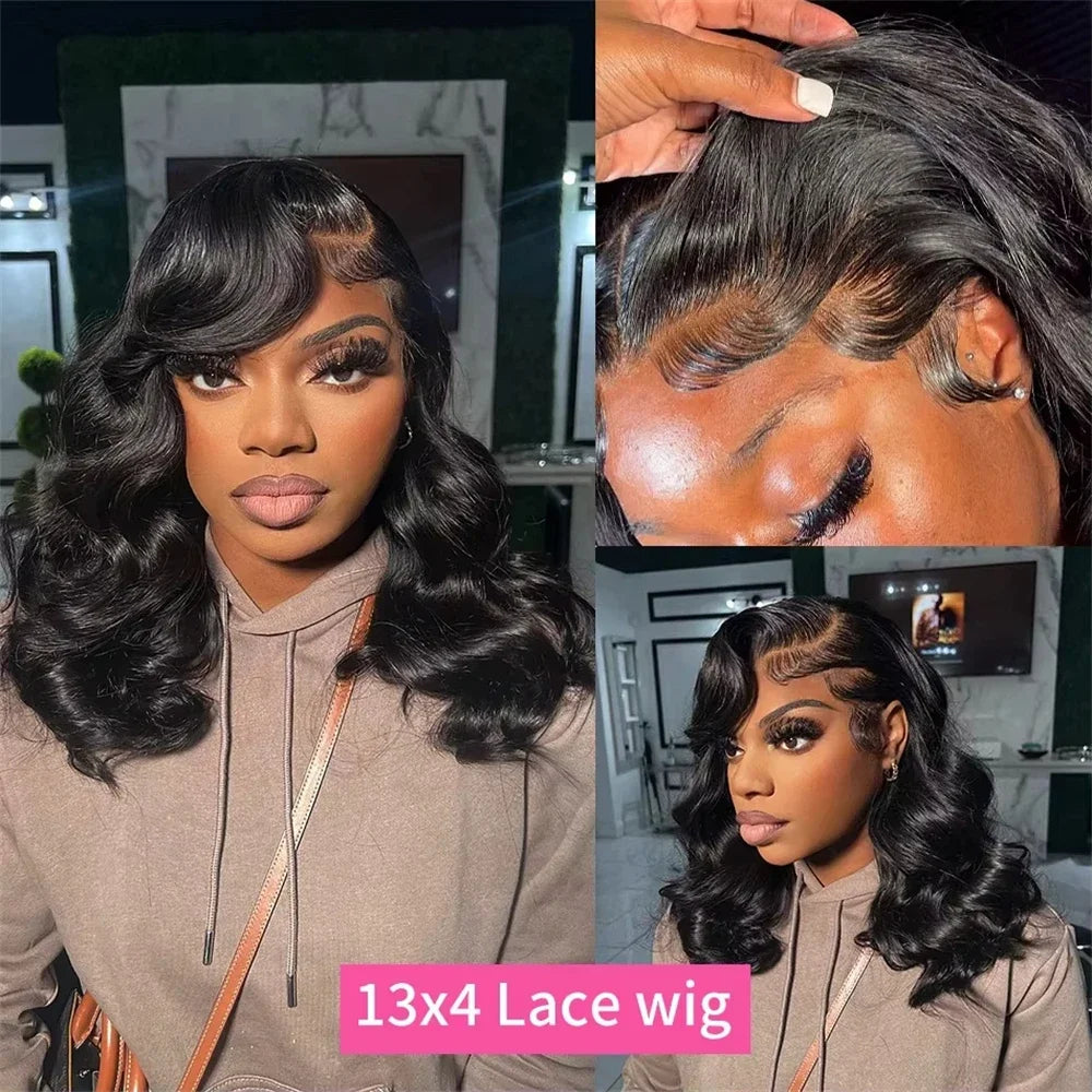Bouncy Curly 230% Brazilian Short Bob Wig 13x4 HD Transparent Lace Front Human Hair