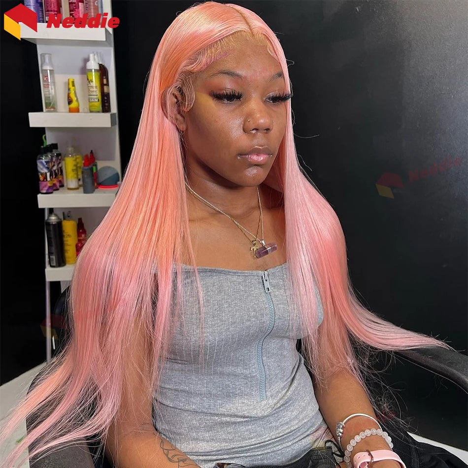 Pink Straight HD Lace Front Human Hair Wig (13x6 / 13x4, Brazilian Remy, 26”+)