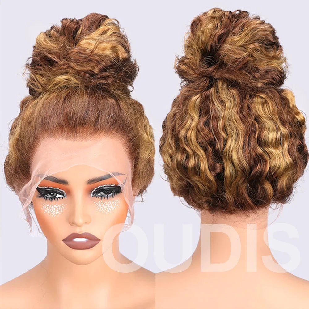 250% Density Honey Blonde Highlight Deep Wave 360 HD Lace Front Wig (Invisible Strap, 30 Inch)