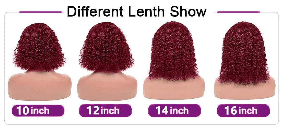 99J Burgundy Deep Curly Bob 13x4 HD Lace Frontal Wig (220% Density, Pre-Plucked, 16")