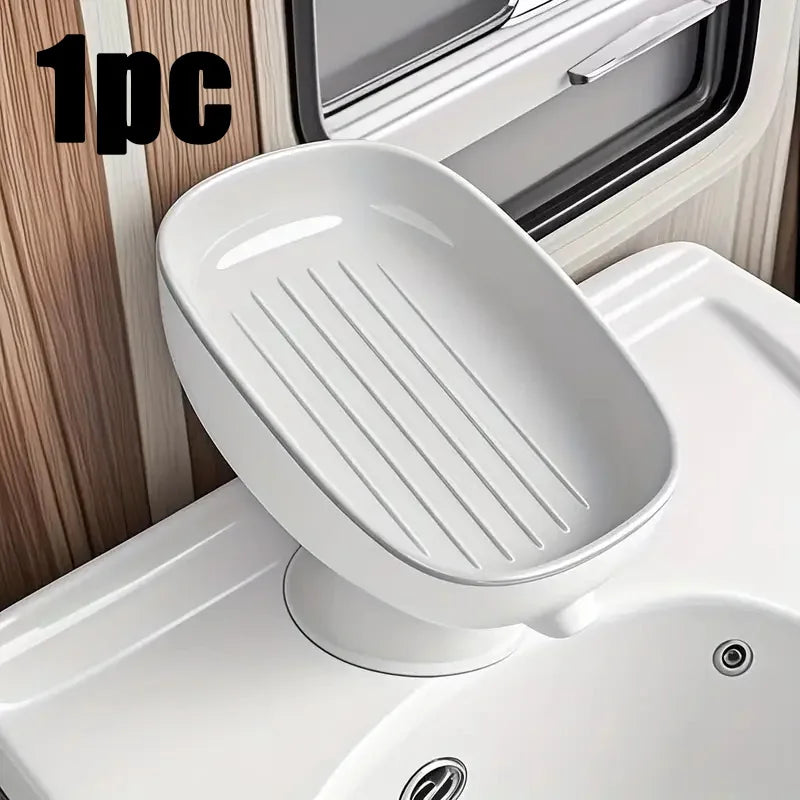 Drainable Suction Cup Soap Dish – Rust-Proof Bathroom & Kitchen Sink Holder, Easy Clean, Luxury Design | Wow Pop Mall