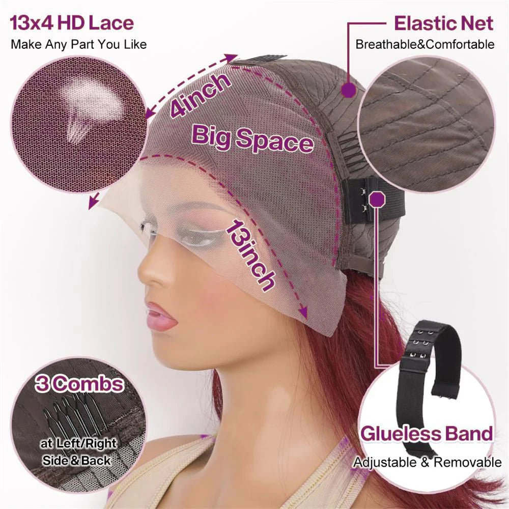 99J Burgundy Deep Curly Bob 13x4 HD Lace Frontal Wig (220% Density, Pre-Plucked, 16")