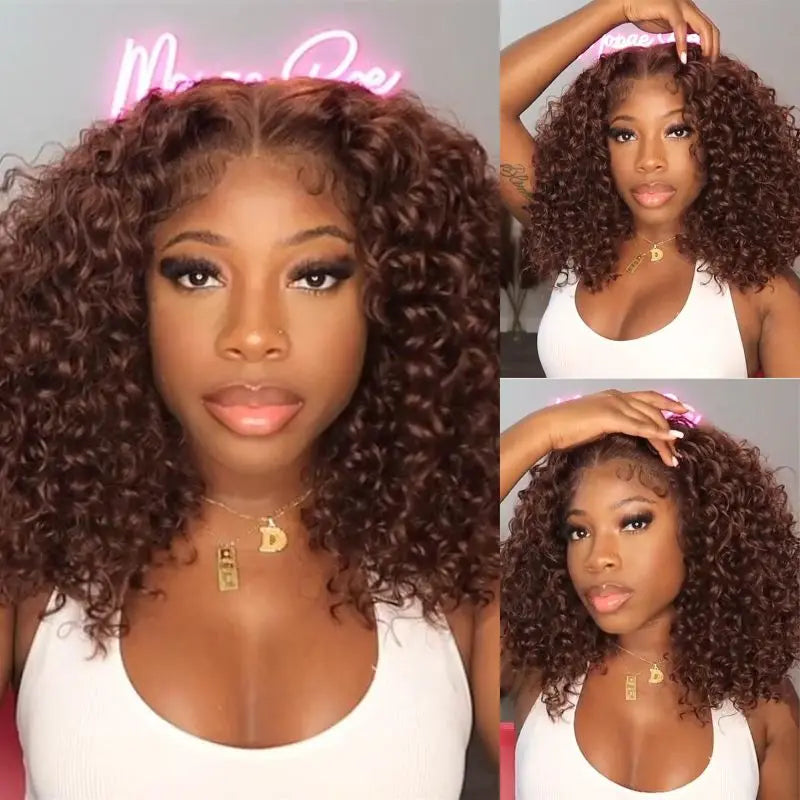 Chocolate Brown Deep Wave Bob 13x4 HD Transparent Lace Front Human Hair Wig (10–16 Inch)
