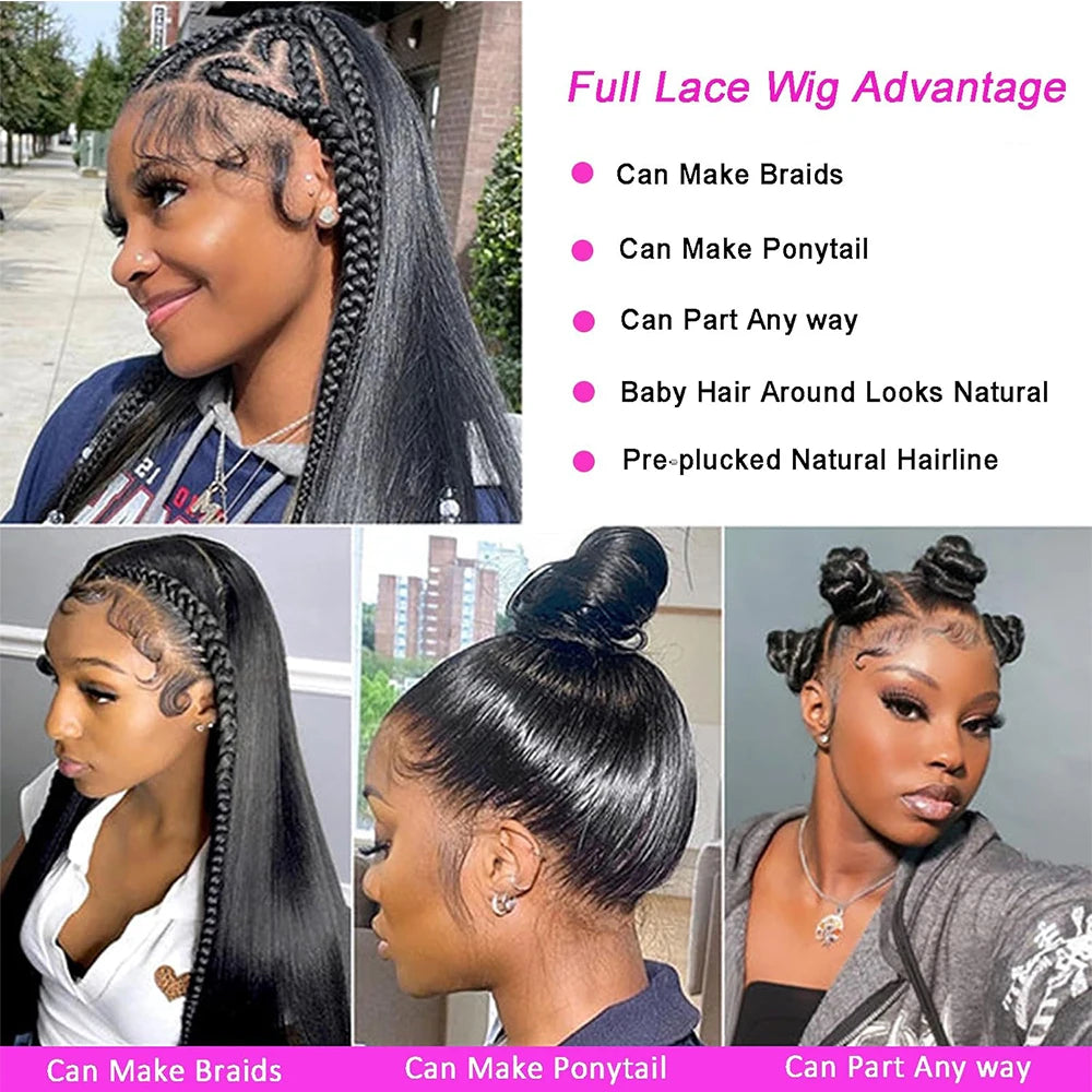 Straight Full Lace Human Hair Wig, HD Transparent Swiss Lace · 250% Density · 26+ Inch