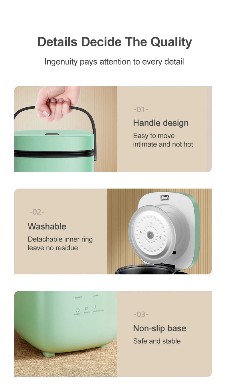 Mini Rice Cooker 1.2L – Compact Electric Steamer for 1–2 People