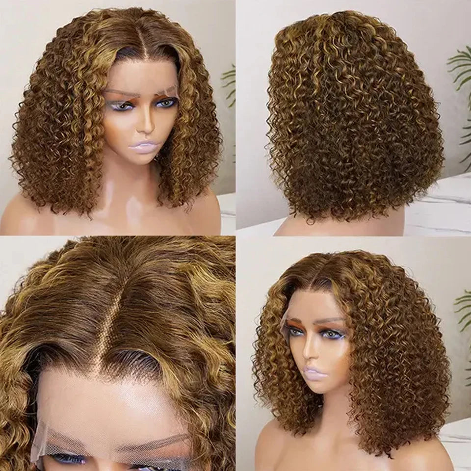 4/27 Ombre Curly Bob Human Hair Wig · 13x4 Transparent Lace Front · Short 4–16 Inch