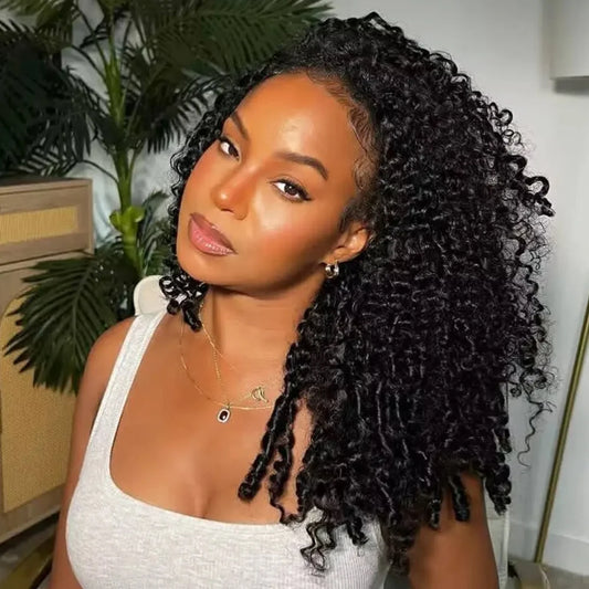 3-in-1 Glueless Kinky Curly Headband Half Wig – Drawstring & Clip-Ins (18–24")