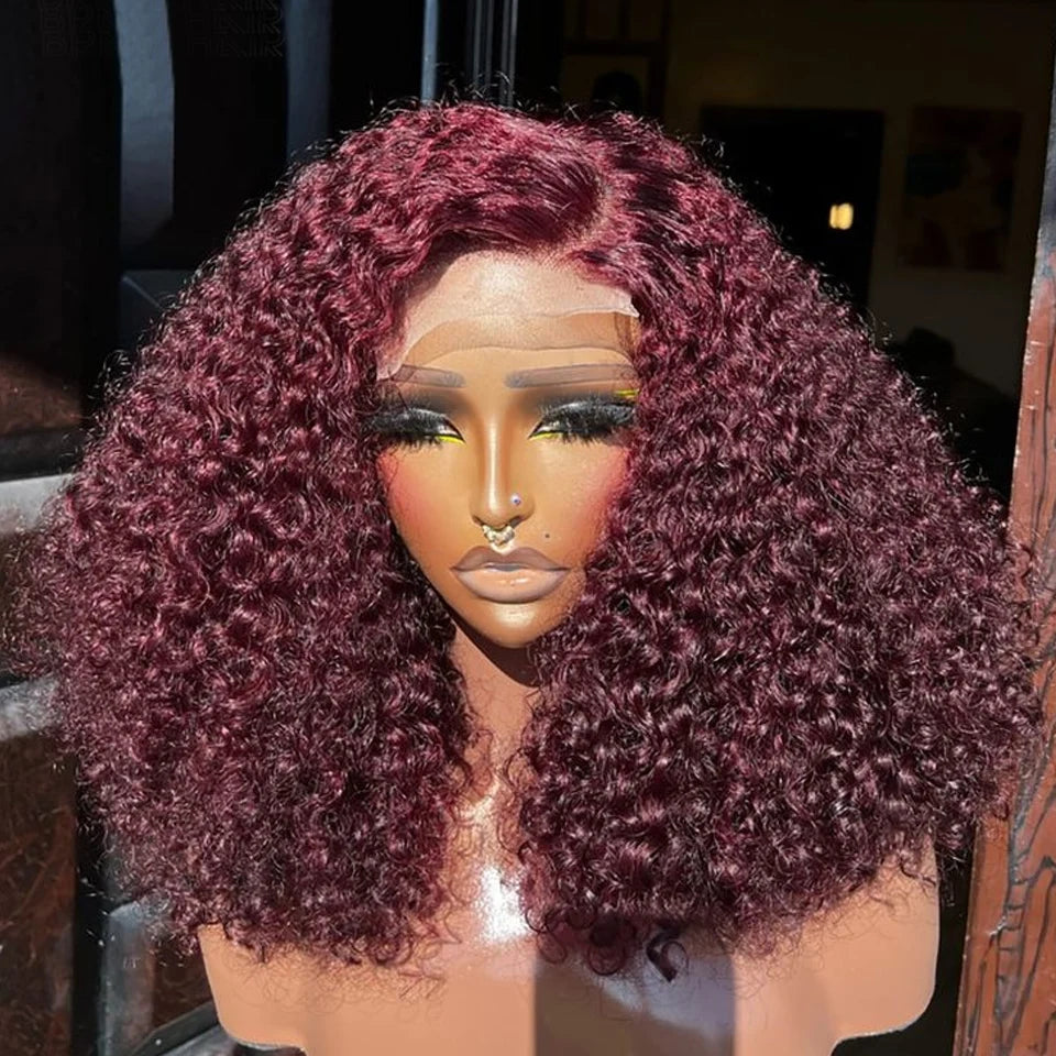 Burgundy Red #99J Curly Bob HD Lace Front Wig (13x4) – 250% Density Brazilian Remy Human Hair (4–16")