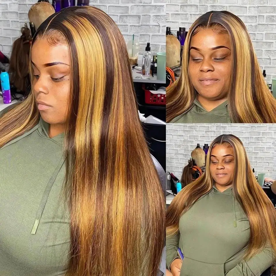 4/27 Highlight Bone Straight HD Lace Front Wig (13x6 / 13x4) – Brazilian Remy Human Hair, Pre-Plucked (30–32")