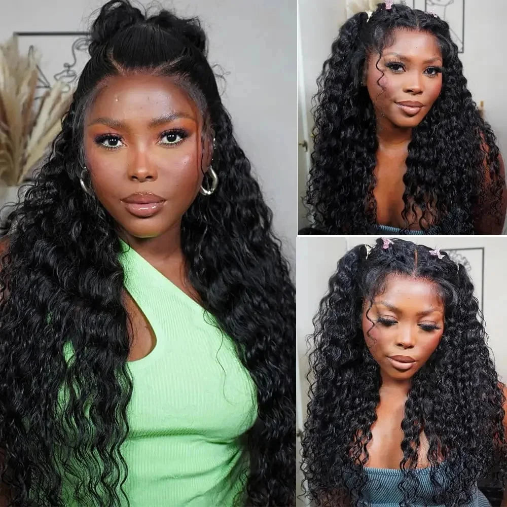 Invisible Strap HD 360 Lace Front Wig Human Hair Deep Curly Precut 360 Full Lace Wig Drawstring Snug Fit Glueless Wig Human Hair