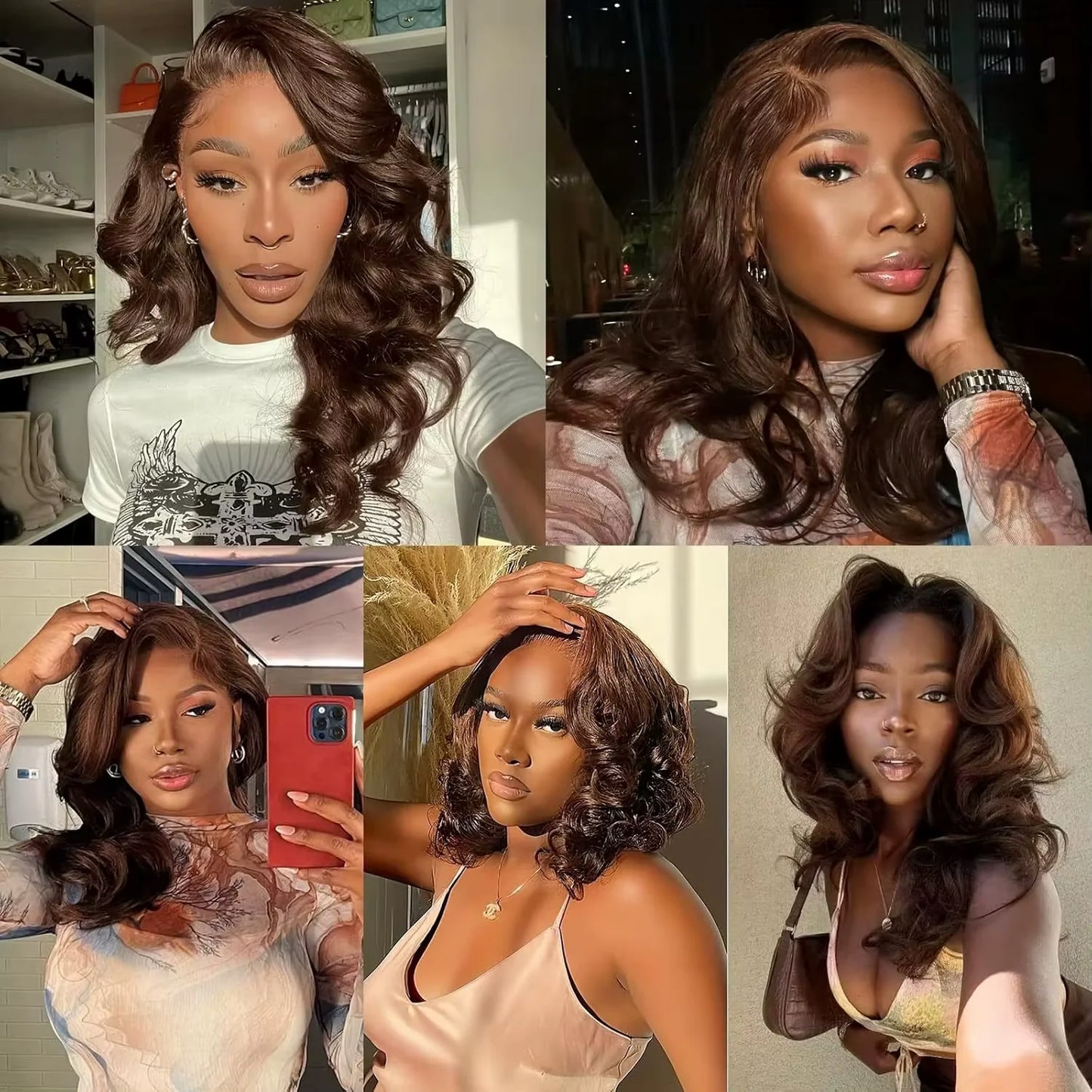 Umi 13x4 HD Body Wave Short Bob Human Hair Wig (Chocolate Brown #4, Transparent Lace, 220% Density)