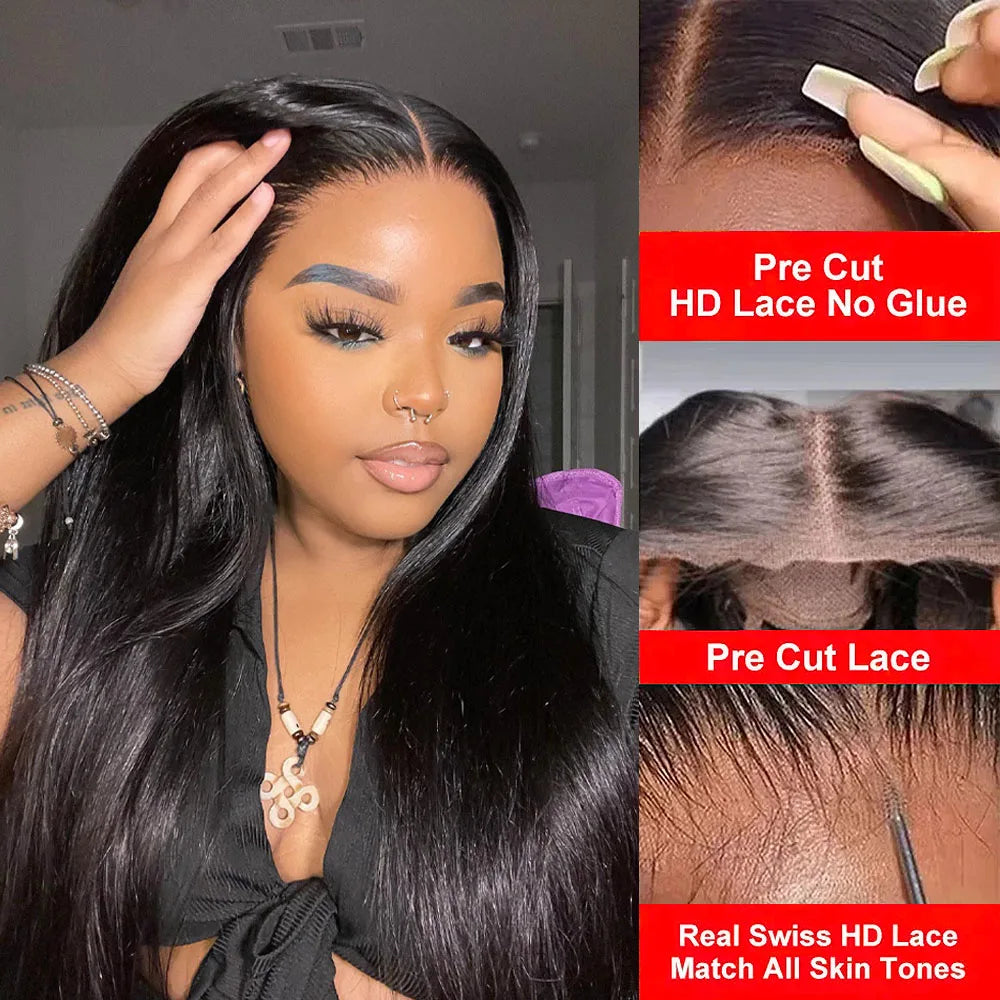 40" Bone Straight Glueless HD Lace Front Wig (13x6) | 100% Remy Brazilian Human Hair | Pre-Cut No-Glue