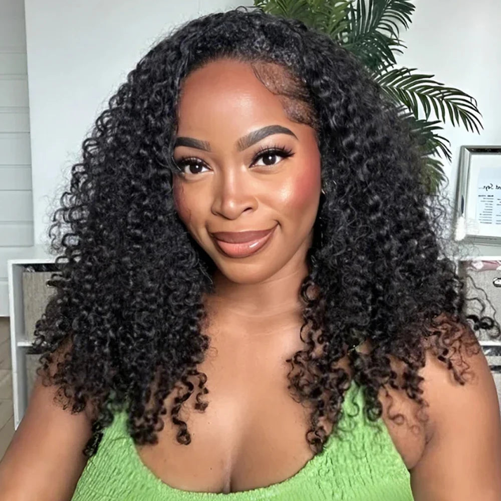 3-in-1 Glueless Kinky Curly Headband Half Wig – Drawstring & Clip-Ins (18–24")