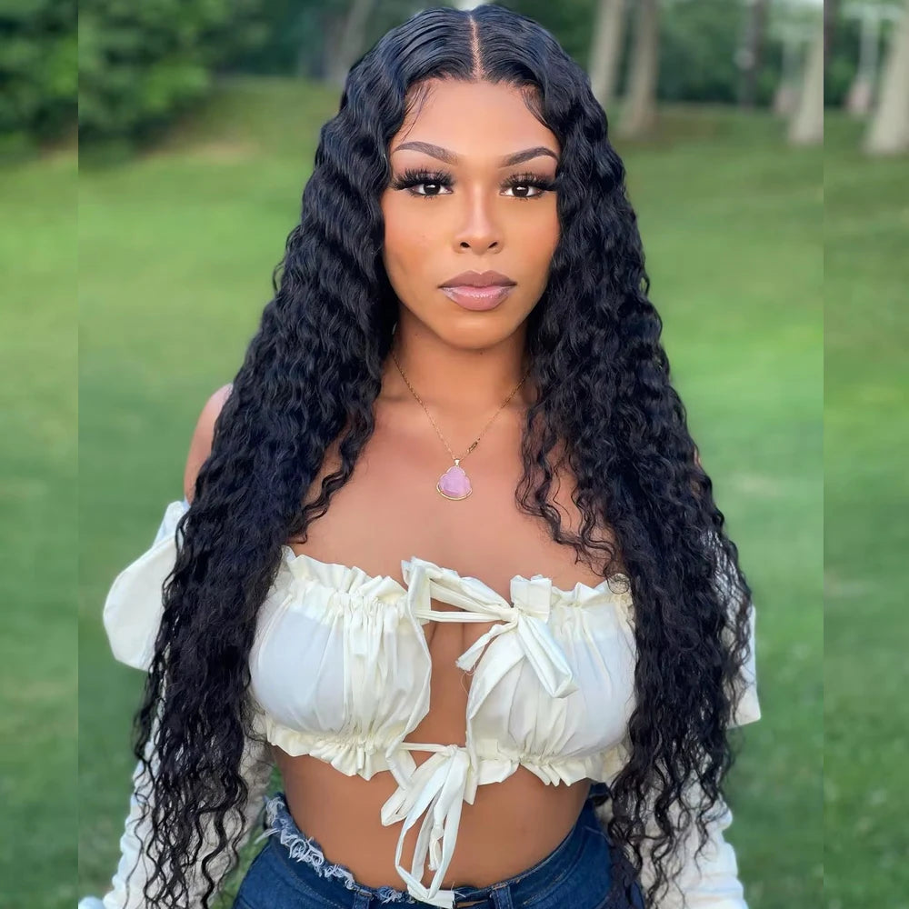 250% Density Glueless Deep Wave Human Hair Wig (5x5 HD Lace Closure, Pre-Cut, No Glue, Large Cap)