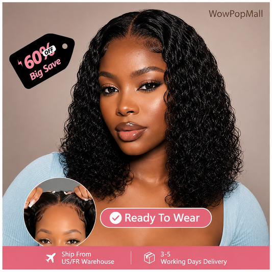 Water Wave Bob Wig | 100% Brazilian Remy Human Hair | 4x4 Lace | Glueless | 10-16 Inch | 200 Density