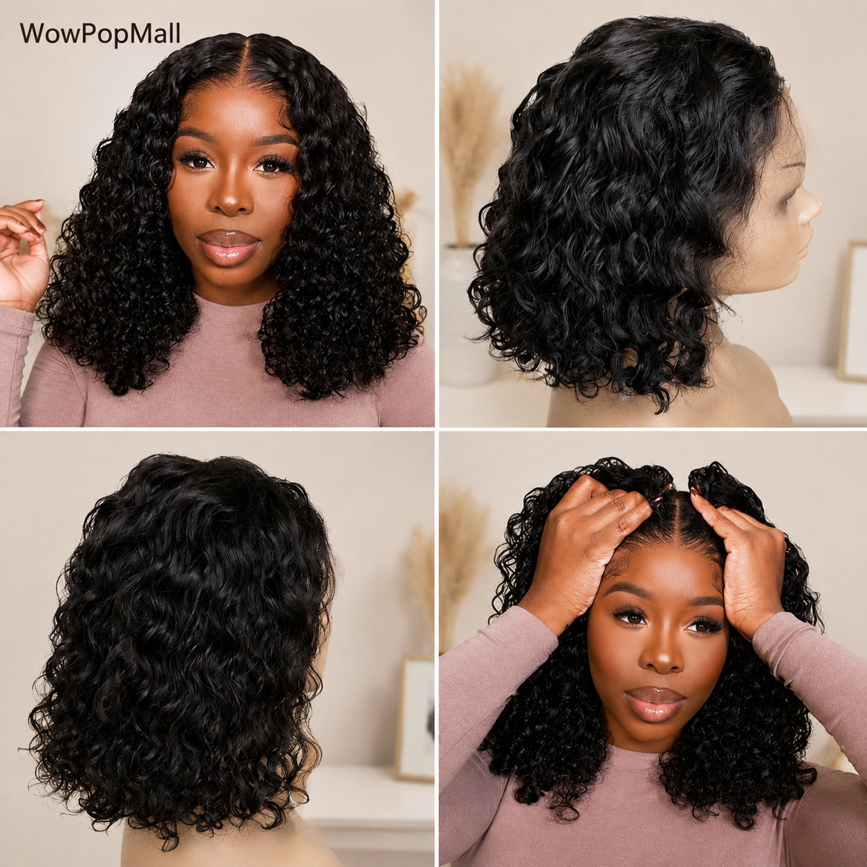 Water Wave Bob Wig | 100% Brazilian Remy Human Hair | 4x4 Lace | Glueless | 10-16 Inch | 200 Density