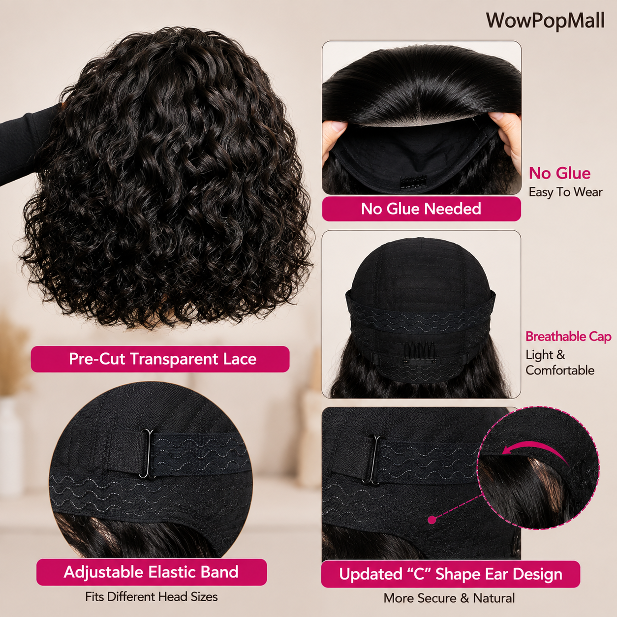 Water Wave Bob Wig | 100% Brazilian Remy Human Hair | 4x4 Lace | Glueless | 10-16 Inch | 200 Density
