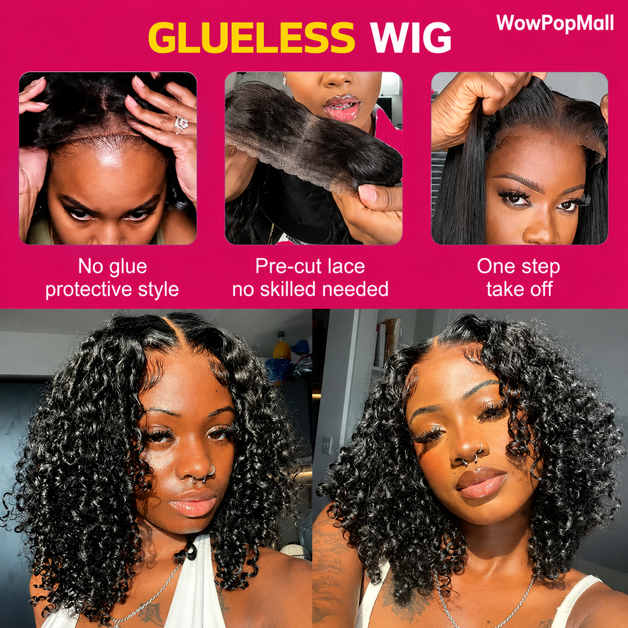 Water Wave Bob Wig | 100% Brazilian Remy Human Hair | 4x4 Lace | Glueless | 10-16 Inch | 200 Density