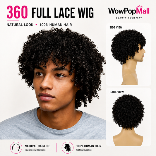 Natural Black Bouncy Curly Hair Synthetic Wigs for Men Short Afro Kinky Curly Wig with Bangs Male Wigs Cosplay Halloween Party