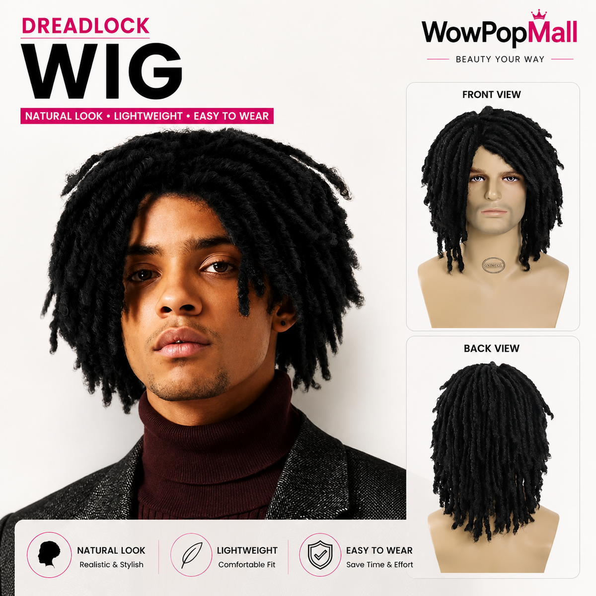 Natural Black Bouncy Curly Hair Synthetic Wigs for Men Short Afro Kinky Curly Wig with Bangs Male Wigs Cosplay Halloween Party