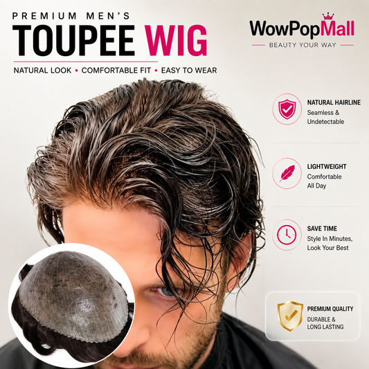 Men's Human Hair Toupee Wig – 30mm Wave, Natural Straight, 0.1mm PU Base