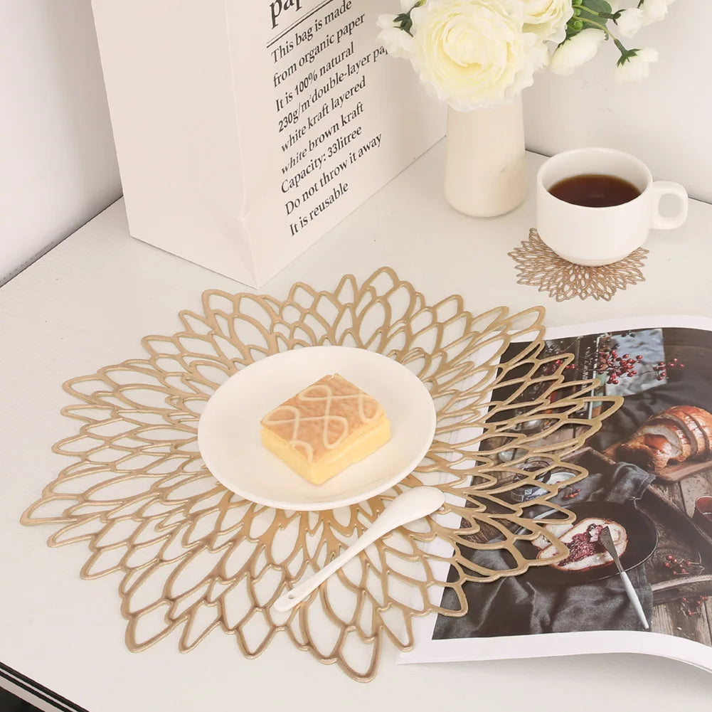 Round Blooming Flower Placemats Set – Modern PVC Heat-Resistant Table Mats for Dining & Events