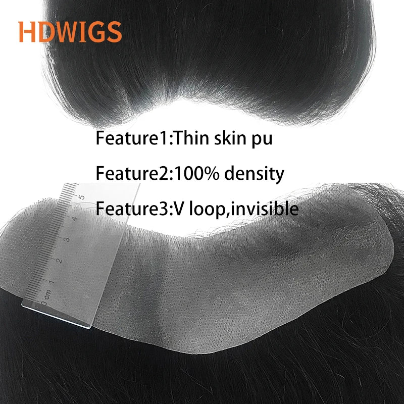 Men's V-Style Hairline Toupee | Human Hair PU Base Hair System
