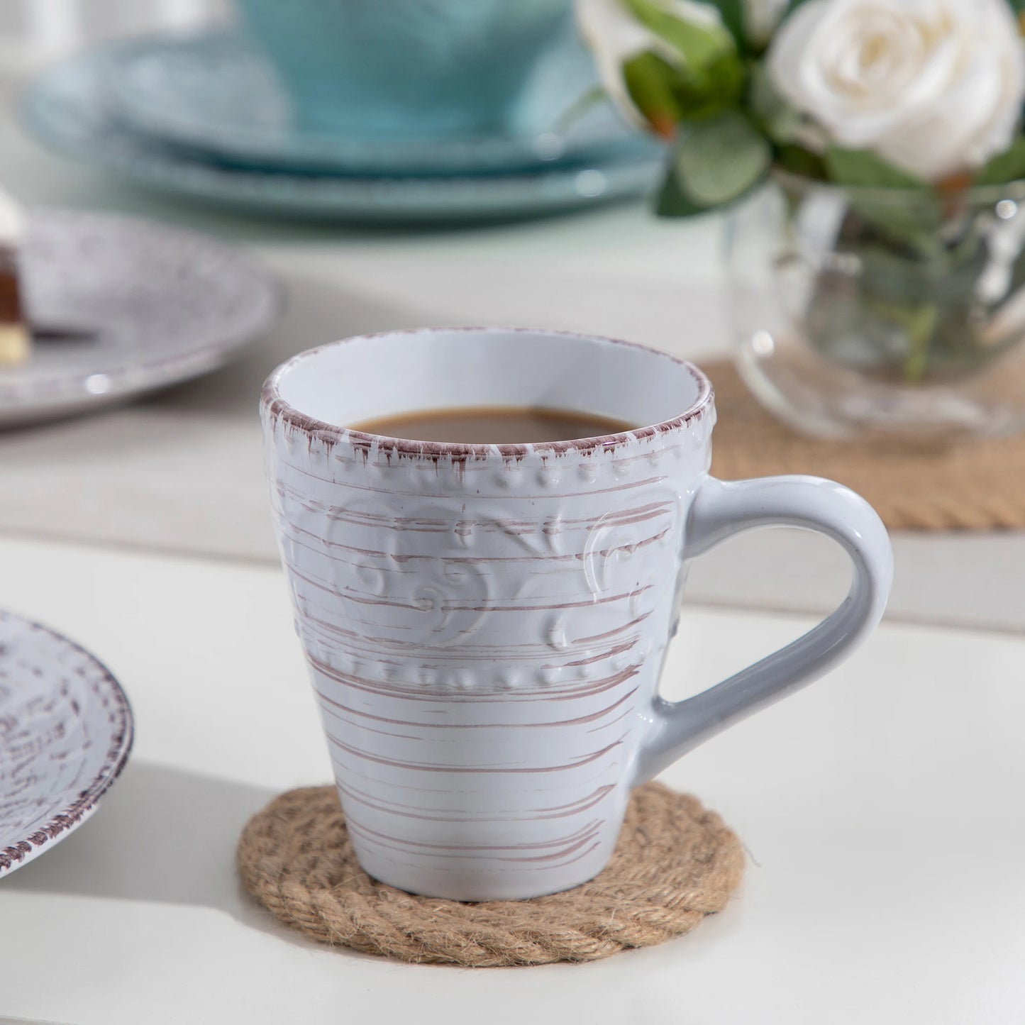 Vancasso VINE 16/32/48-Piece Ceramic Dinnerware Set | Rustic Stoneware Plates, Bowls & Mugs for 12-Person Dining