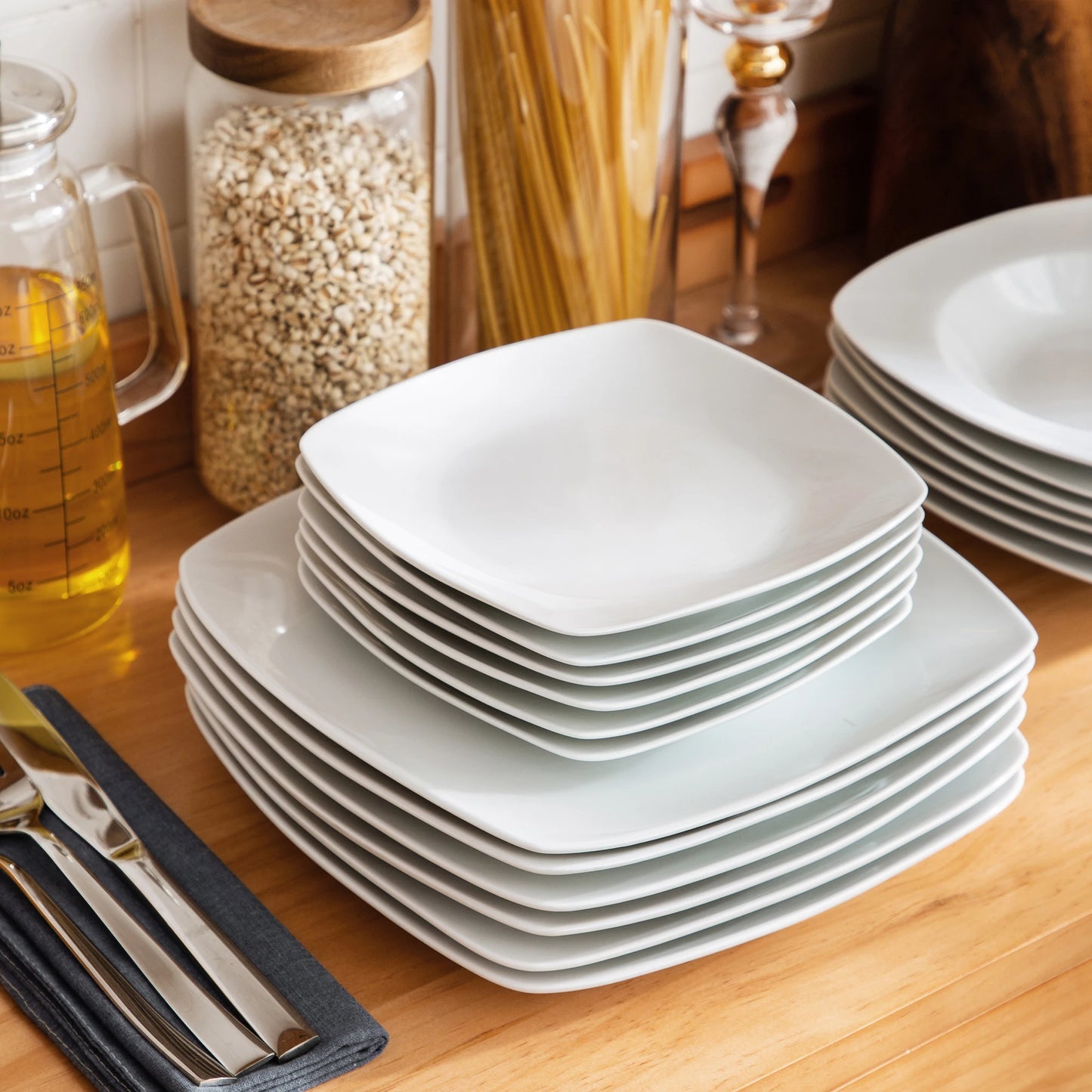 MALACASA JULIA 18-Piece Porcelain Dinnerware Set | 6-Person Modern White Ceramic Plates – Dinner, Soup & Dessert Set