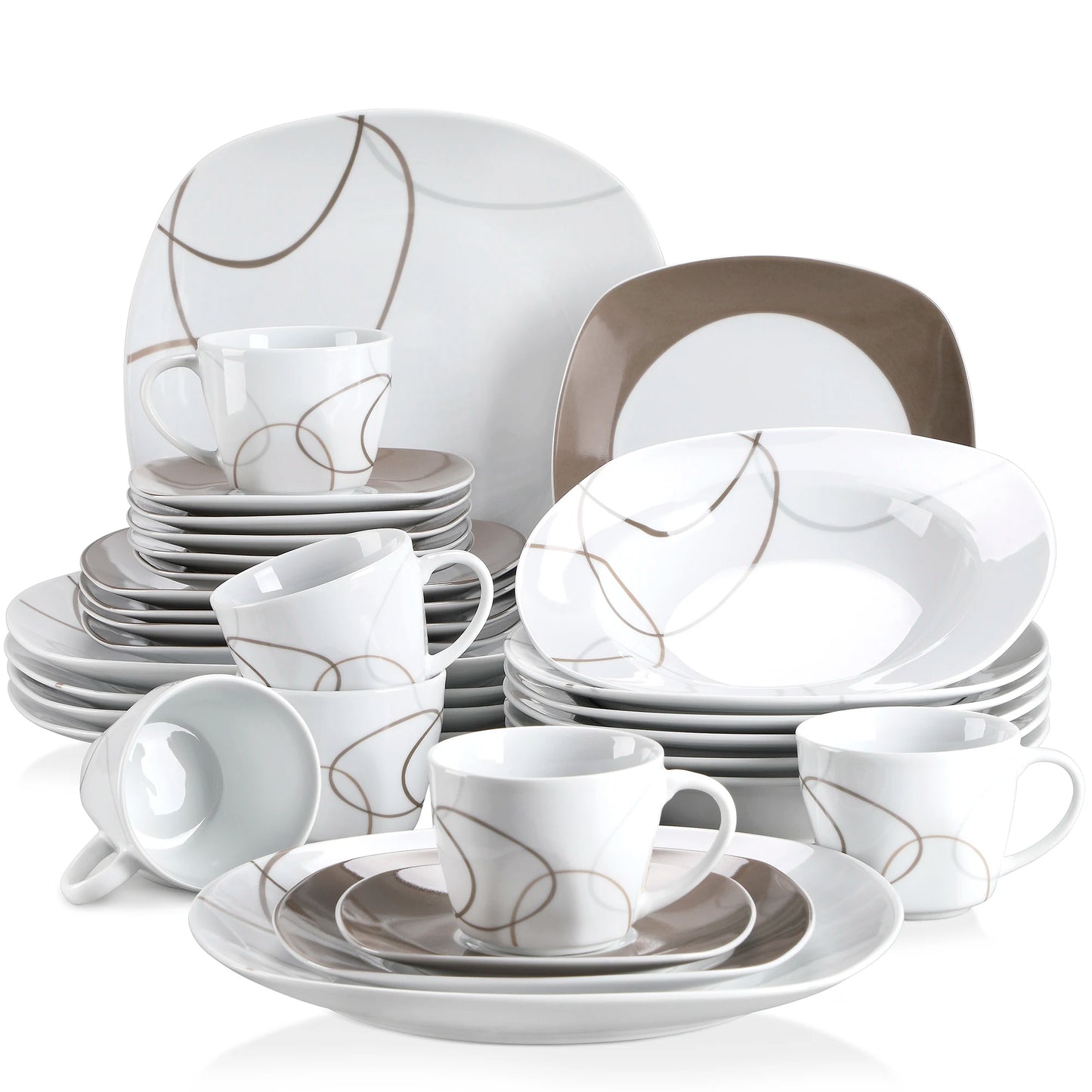 VEWEET 30-Piece Porcelain Dinnerware Set | 6-Person Tableware with Plates, Cups & Saucers – Modern Ceramic Design