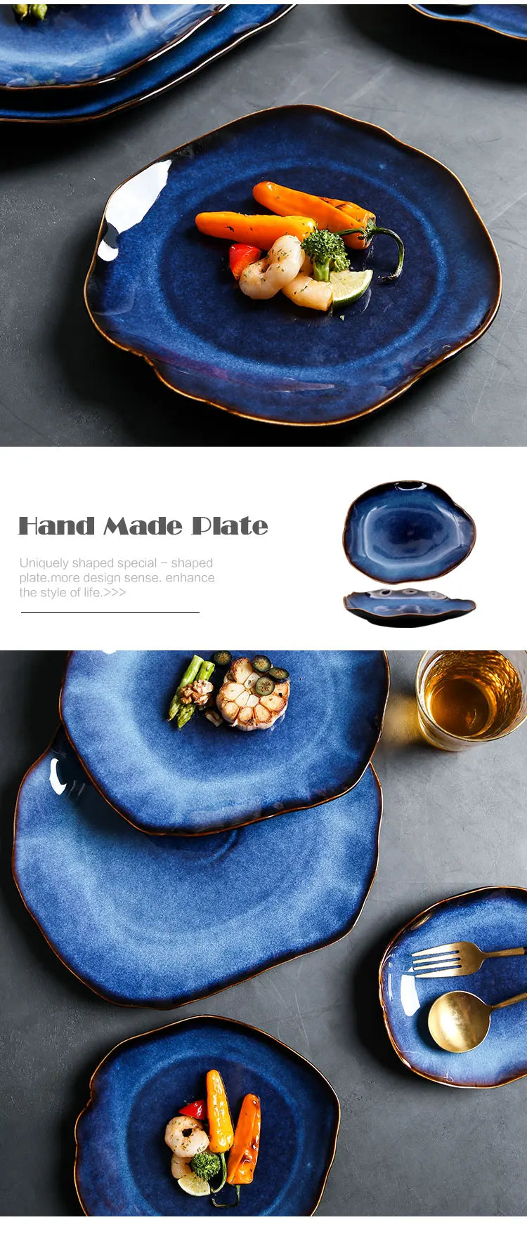 KINGLANG Japanese Ceramic Dinner Plates – Handmade Irregular Pottery Flat Dishes for Modern Dining and Food Presentation