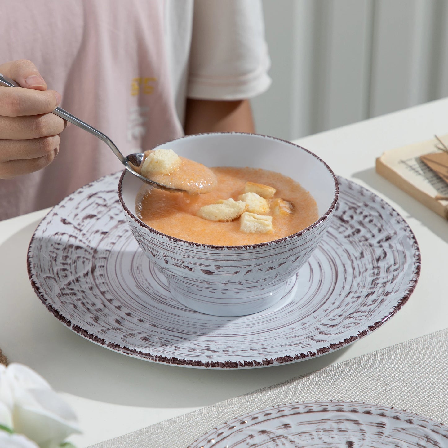 Vancasso VINE 16/32/48-Piece Ceramic Dinnerware Set | Rustic Stoneware Plates, Bowls & Mugs for 12-Person Dining