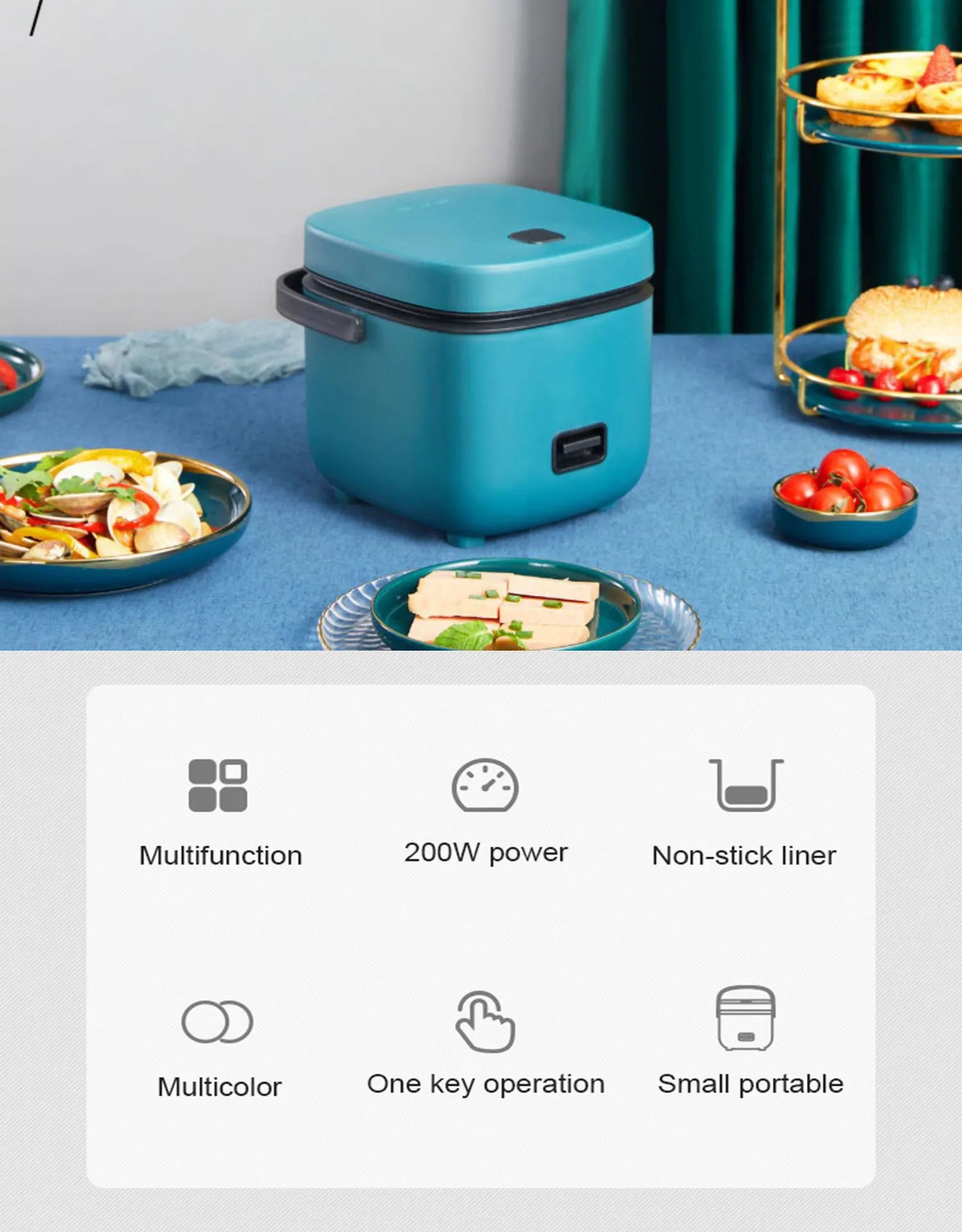 Mini Rice Cooker 1.2L – Compact Electric Steamer for 1–2 People