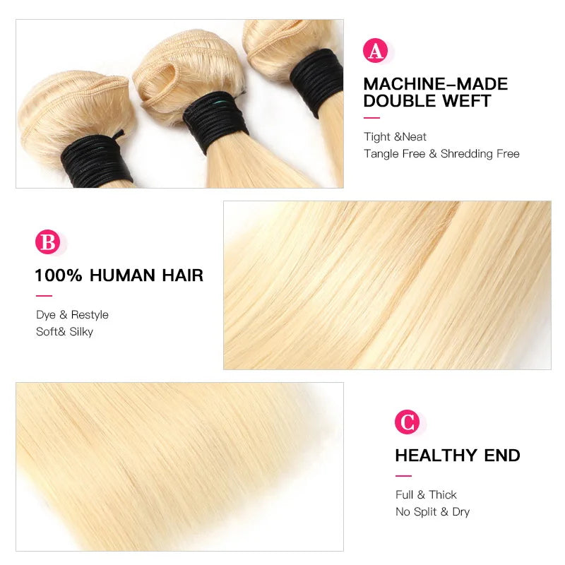 613 Blonde Brazilian Straight Hair Bundles | 100% Remy Human Hair | 8-40 Inch