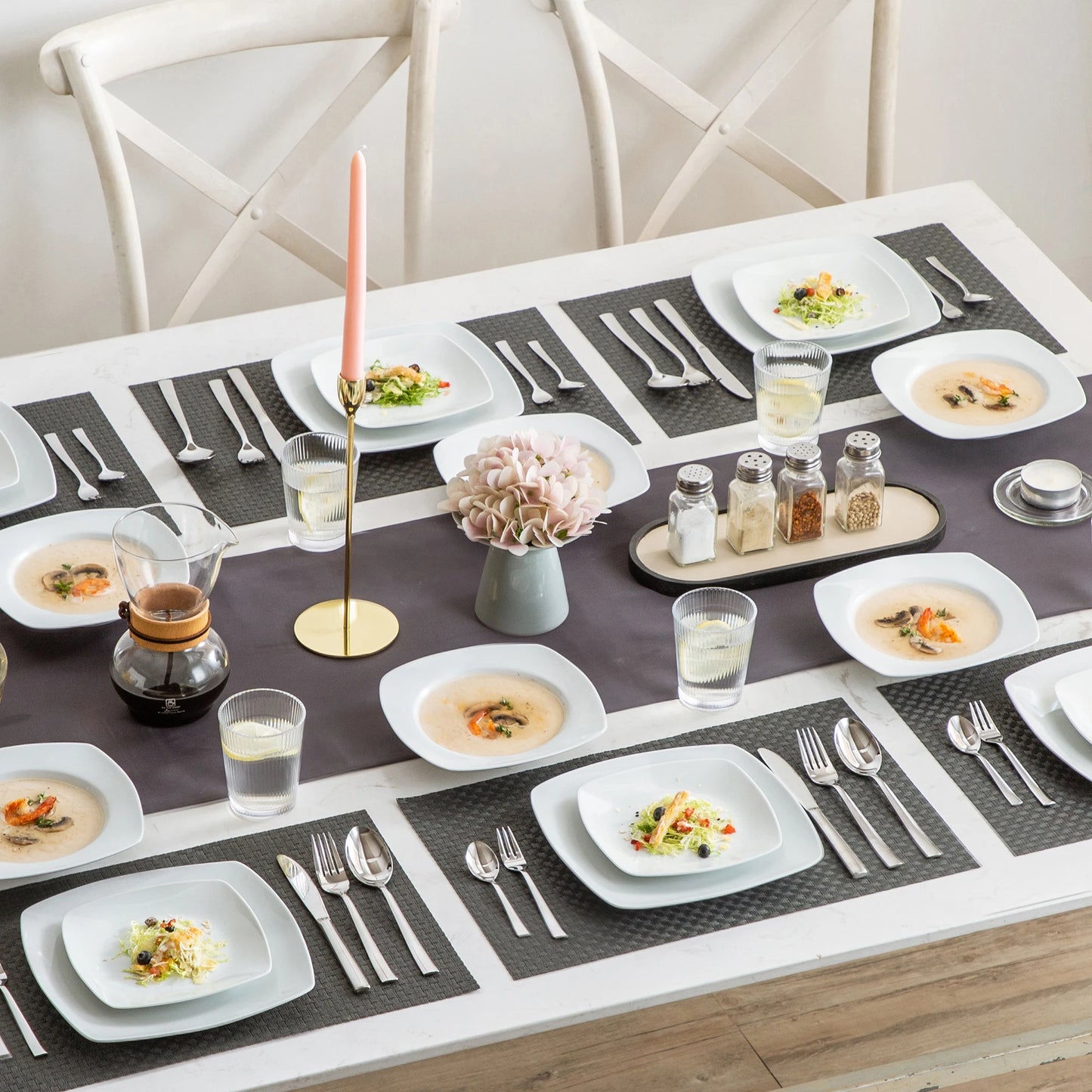 MALACASA JULIA 18-Piece Porcelain Dinnerware Set | 6-Person Modern White Ceramic Plates – Dinner, Soup & Dessert Set