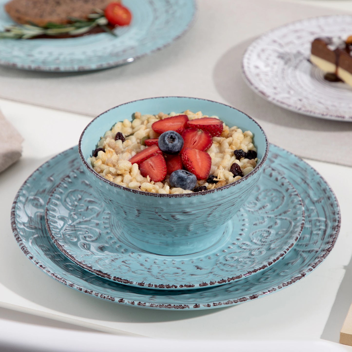 Vancasso VINE 16/32/48-Piece Ceramic Dinnerware Set | Rustic Stoneware Plates, Bowls & Mugs for 12-Person Dining