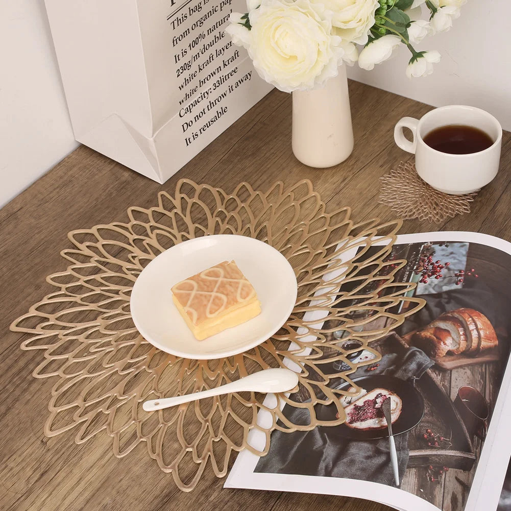 Round Blooming Flower Placemats Set – Modern PVC Heat-Resistant Table Mats for Dining & Events