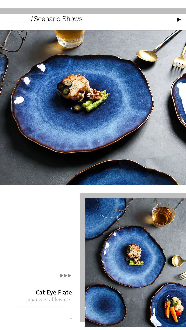 KINGLANG Japanese Ceramic Dinner Plates – Handmade Irregular Pottery Flat Dishes for Modern Dining and Food Presentation