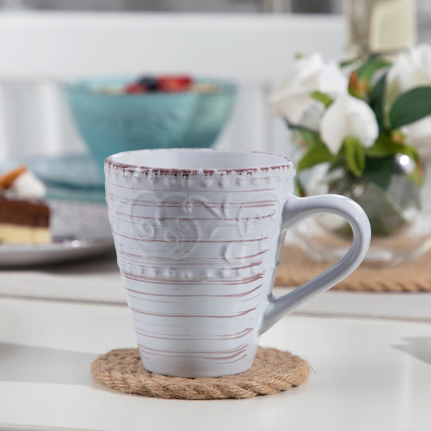 Vancasso VINE 16/32/48-Piece Ceramic Dinnerware Set | Rustic Stoneware Plates, Bowls & Mugs for 12-Person Dining