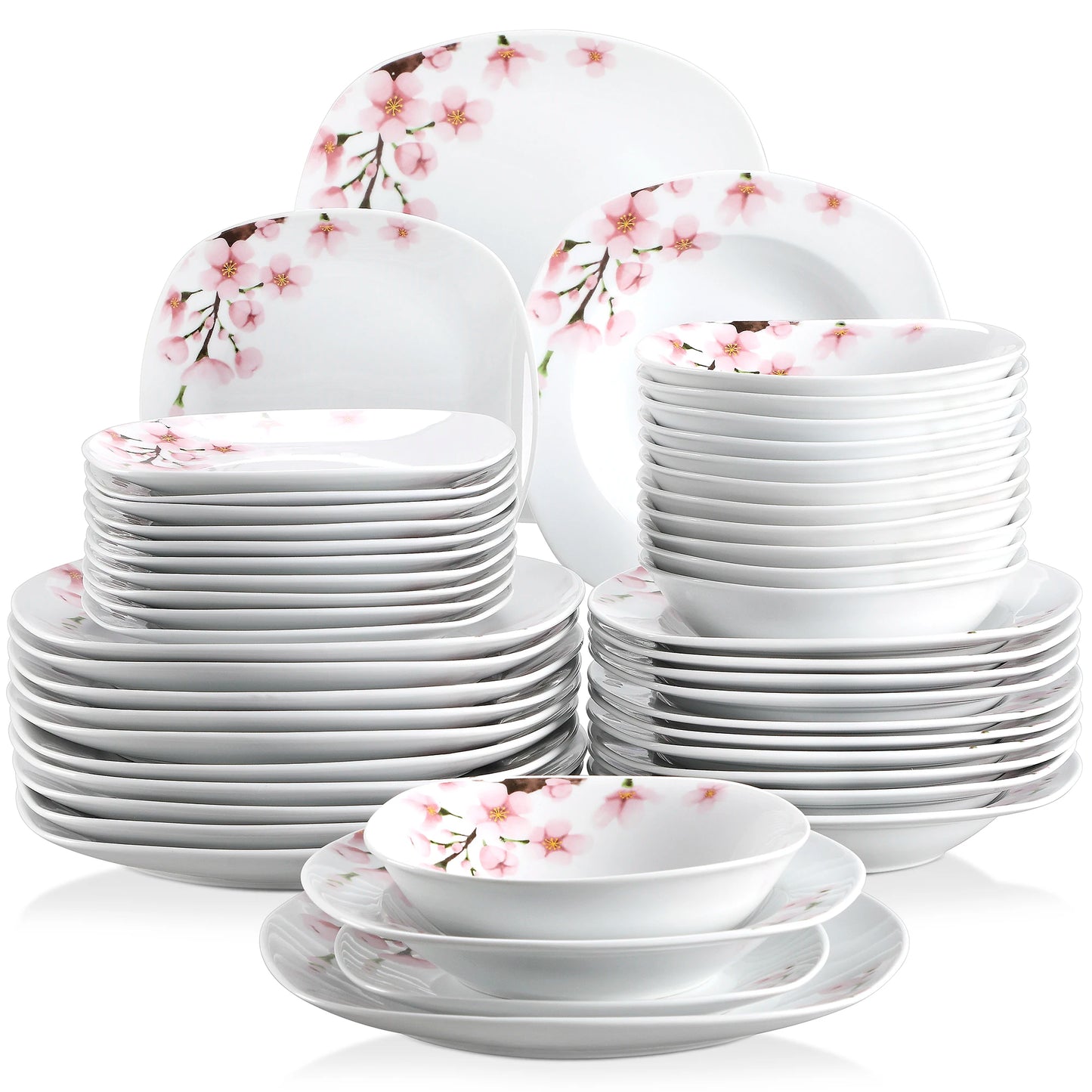 VEWEET ANNIE 48-Piece Porcelain Dinnerware Set | 12-Person Floral Ceramic Tableware with Plates & Bowls – Elegant Home Dining