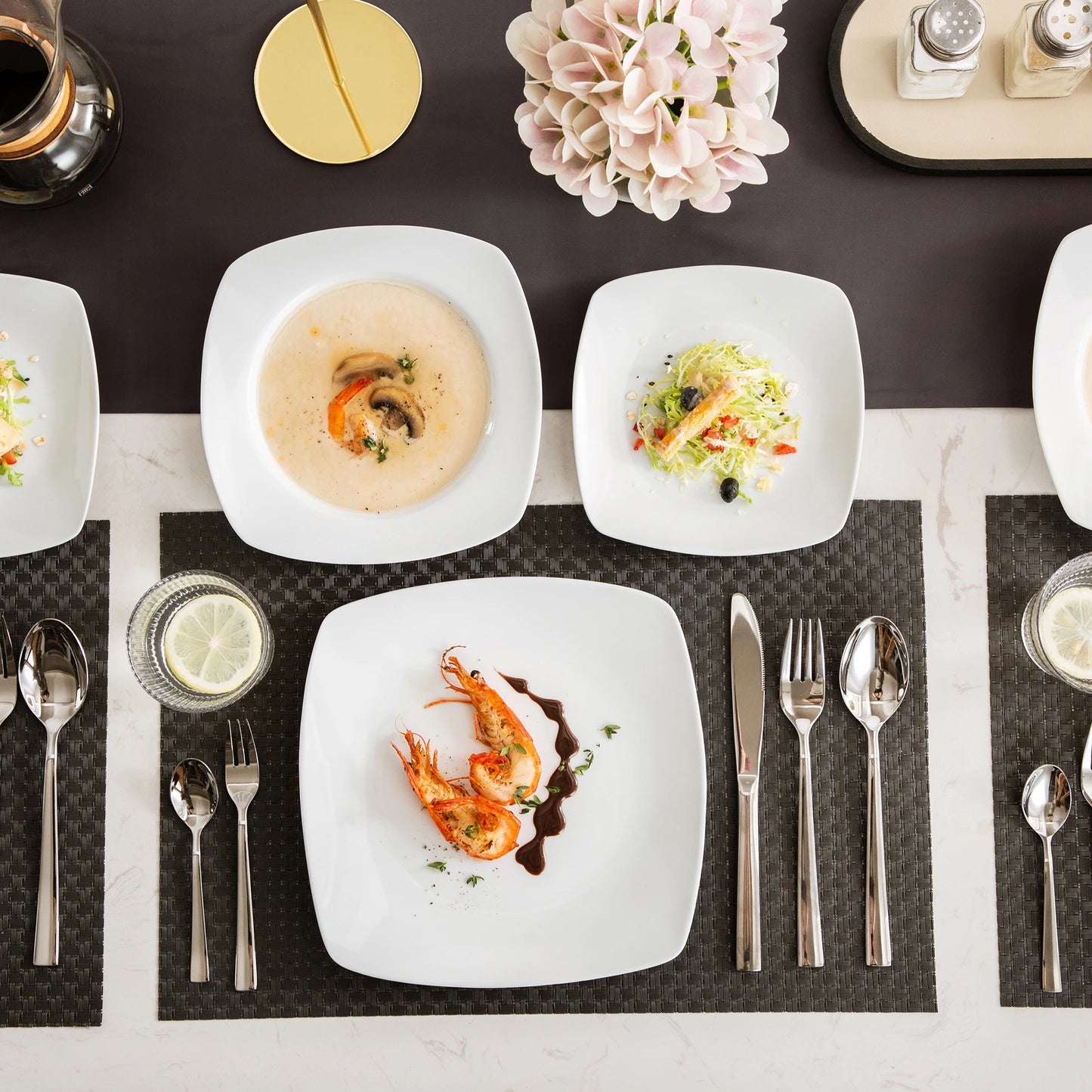 MALACASA JULIA 18-Piece Porcelain Dinnerware Set | 6-Person Modern White Ceramic Plates – Dinner, Soup & Dessert Set