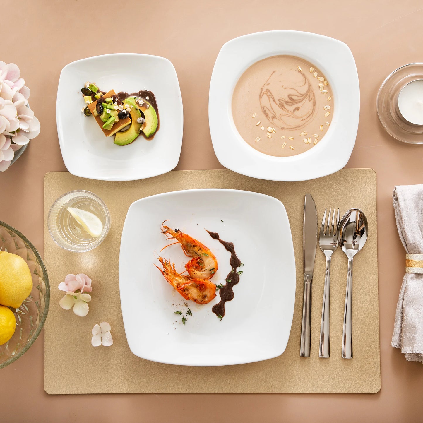 MALACASA JULIA 18-Piece Porcelain Dinnerware Set | 6-Person Modern White Ceramic Plates – Dinner, Soup & Dessert Set