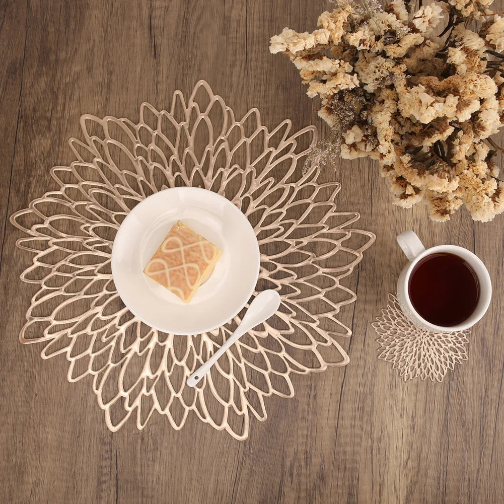 Round Blooming Flower Placemats Set – Modern PVC Heat-Resistant Table Mats for Dining & Events
