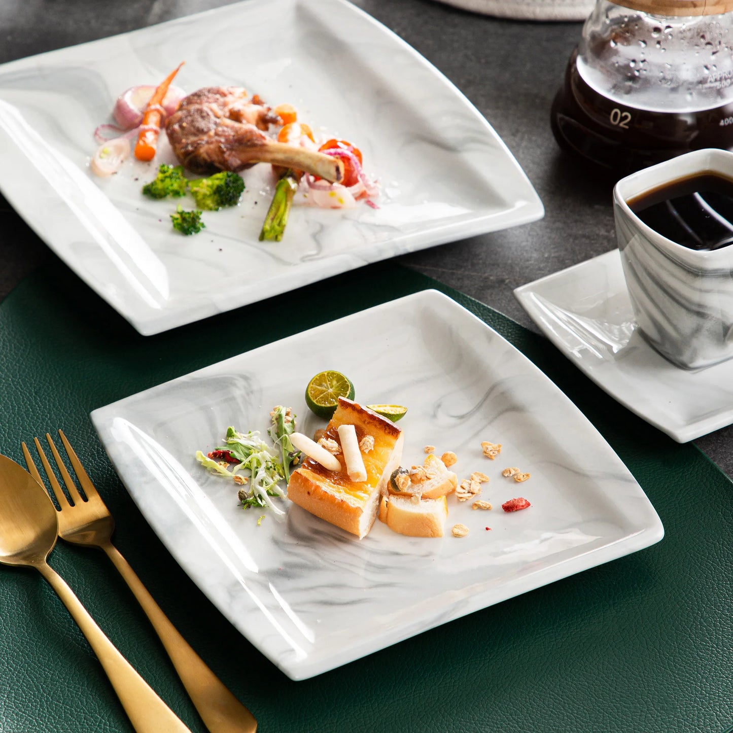 MALACASA 30/60-Piece Marble Grey Porcelain Dinnerware Set | Modern Tableware for 6–12 Persons with Plates, Cups & Saucers