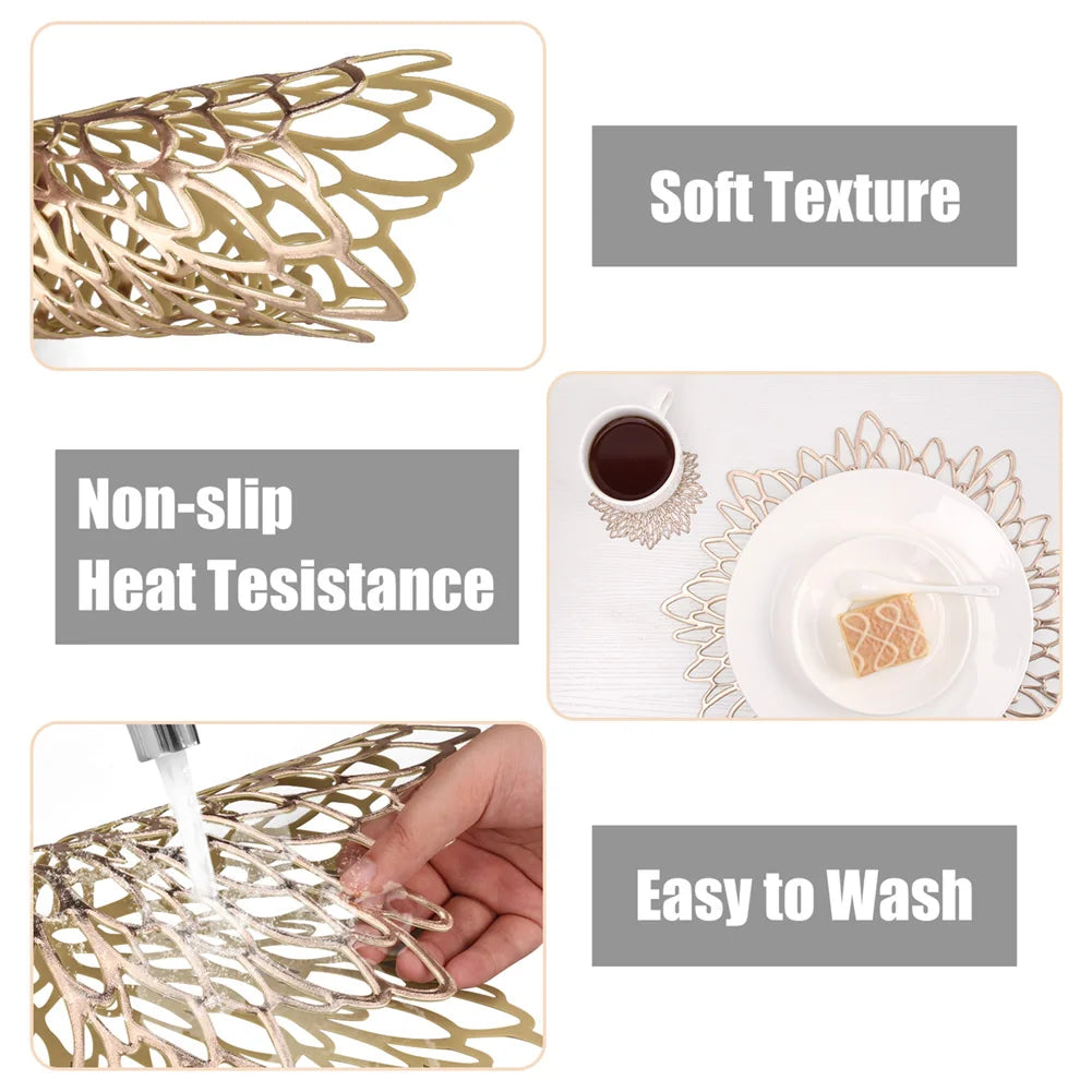 Round Blooming Flower Placemats Set – Modern PVC Heat-Resistant Table Mats for Dining & Events