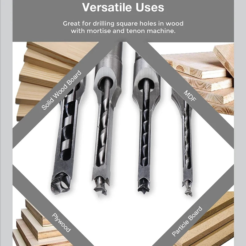 HSS Square Hole Drill Bit Set – Woodworking Mortising Chisel Auger Tools for DIY Furniture