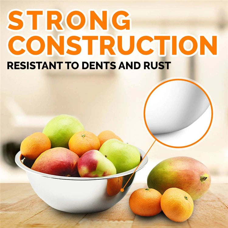 LMETJMA Stainless Steel Mixing Bowl Set – Non-Slip Nesting Bowls for Salad, Cooking & Baking