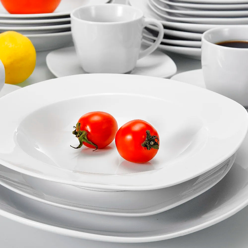 MALACASA Elisa 30-Piece Porcelain Dinnerware Set | 6-Person Ceramic Tableware with Plates, Cups & Saucers – Modern Classic Design